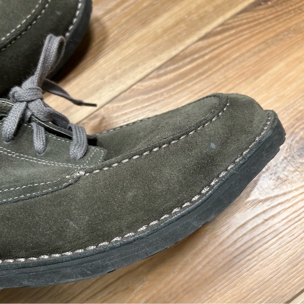 LL bean mens suede Oxford lace up toe top shoes size 12W Ee moc toe green gray - Picture 11 of 11